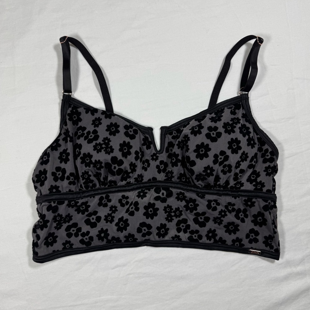 Victoria's‎ Secret PINK Bralette Black Daisy Whimsigoth Floral Mesh V-Wire Small